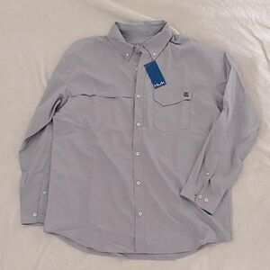 Huk Tide Point Men's Casual Light Gray Button-Down Shirt XL ✨ NWT